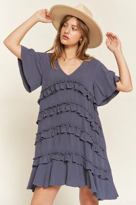 Bell Sleeve Tiered Ruffle Mini Dress