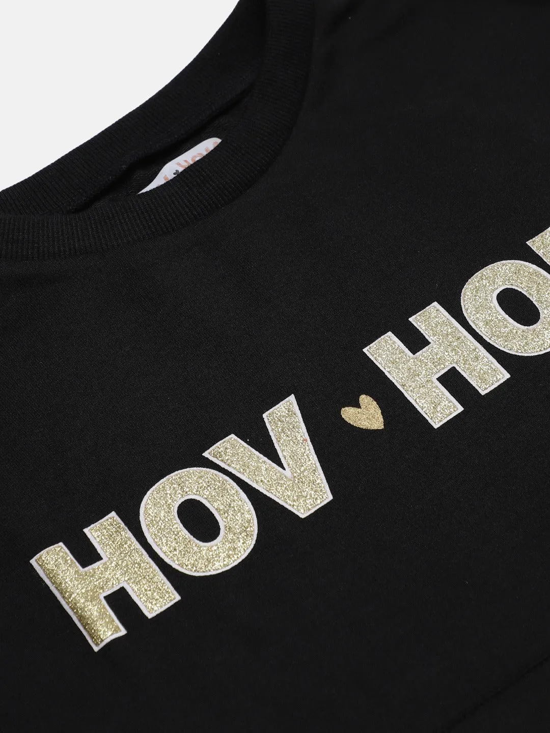 Girls Black Terry Noh.Voh Glitter Logo Sweatshirt