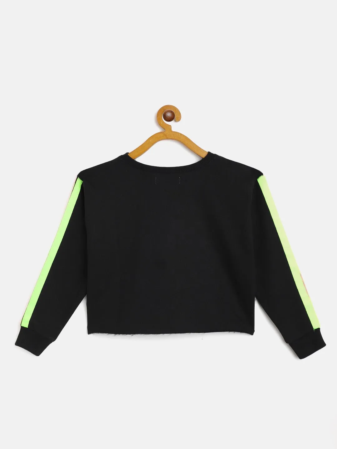 Girls Black Terry Shoulder Tape Crop Sweatshirt