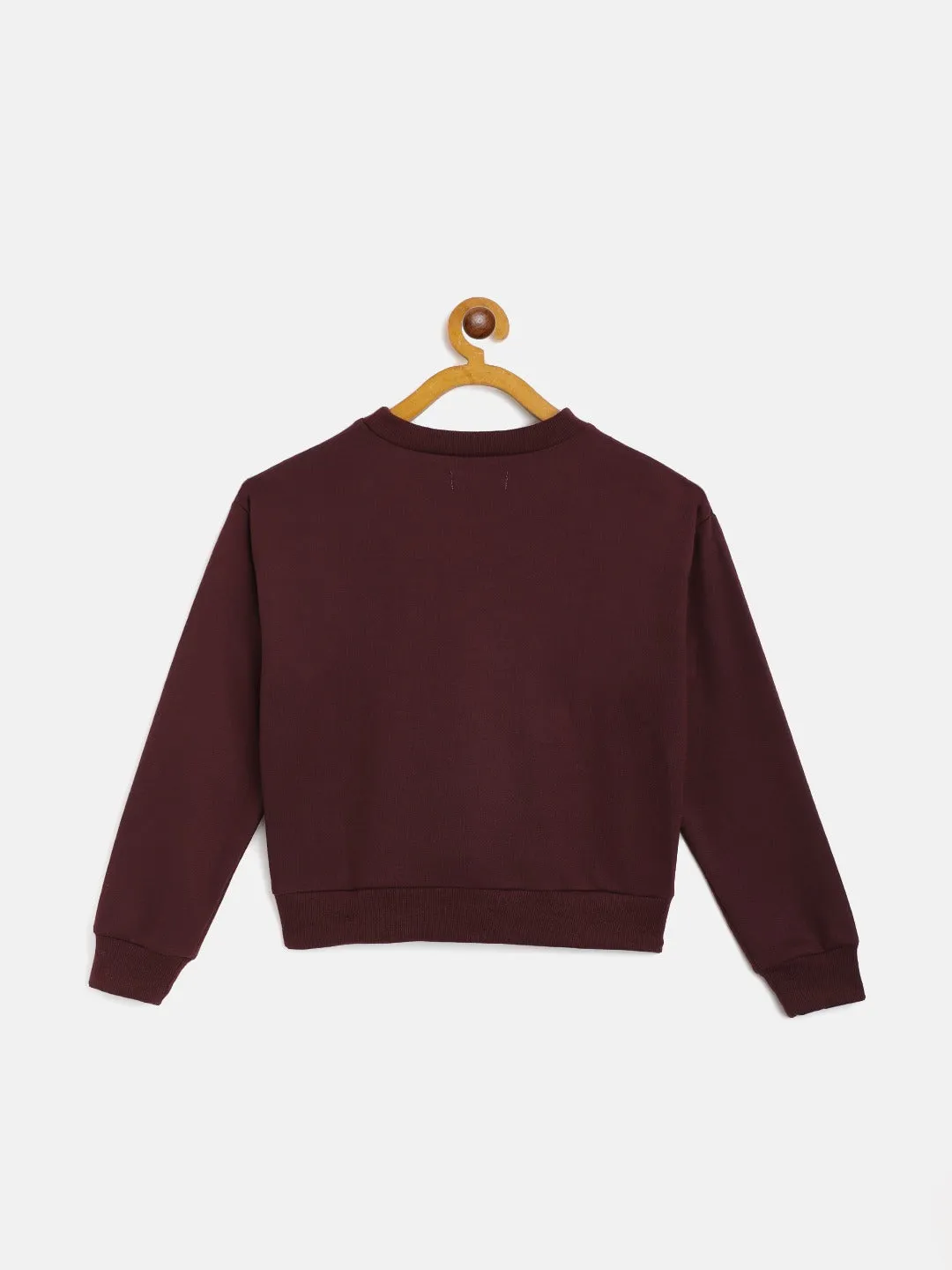 Girls Burgundy Terry Princess Crystal Studded Sweatshirt