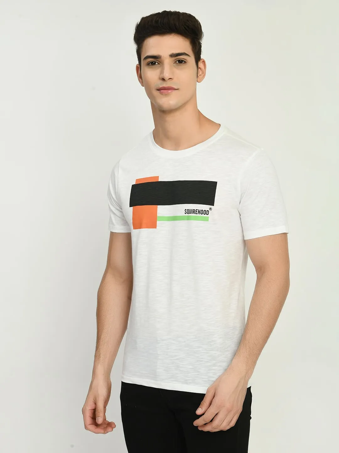 Men's Off White Printed Half Sleeves T-Shirt